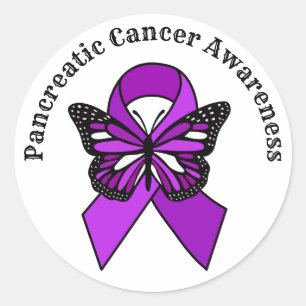 Adesivo Redondo Consciência do câncer de pâncreas   Borboleta