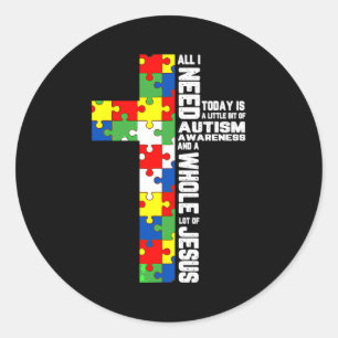 Adesivo Redondo Conscientização do Autismo Jesus Cruz Puzzle Crist