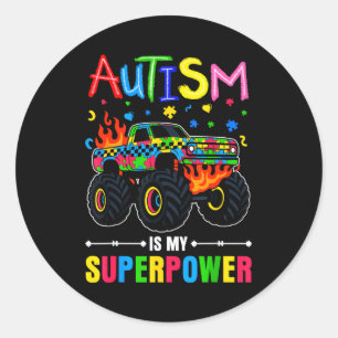 Adesivo Redondo Conscientização do autismo meninos caminhão monstr