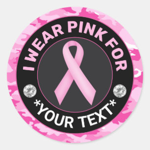 Adesivo Redondo Conscientização do Câncer de Mama Eu Uso Rosa para