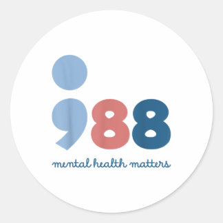 Adesivo Redondo Conscientização sobre Saúde Mental 988 e Prevenção