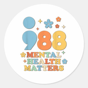 Adesivo Redondo Conscientização sobre Saúde Mental 988 e Prevenção