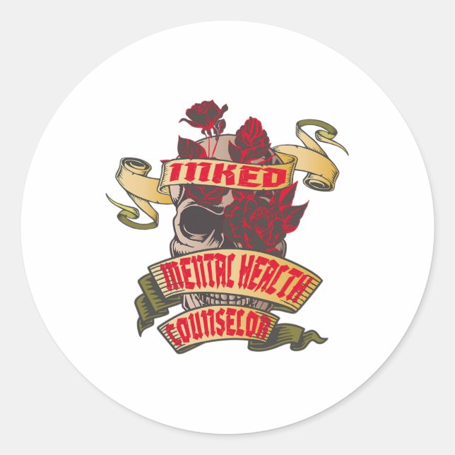 Adesivo Redondo Conselheiro De Saúde Tatuagem De Crânio Incluso E  (Frente)