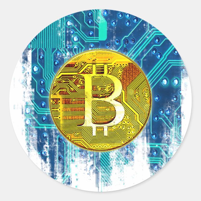 Adesivo Redondo Conselho Bitcurrency e Circuito Criptomoeda (Frente)