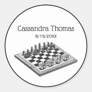 Adesivo Redondo Conselho de xadrez e peças de xadrez Vintage Art