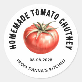 Adesivo Redondo Conserva de Chutney de Tomate com tomate aquarela