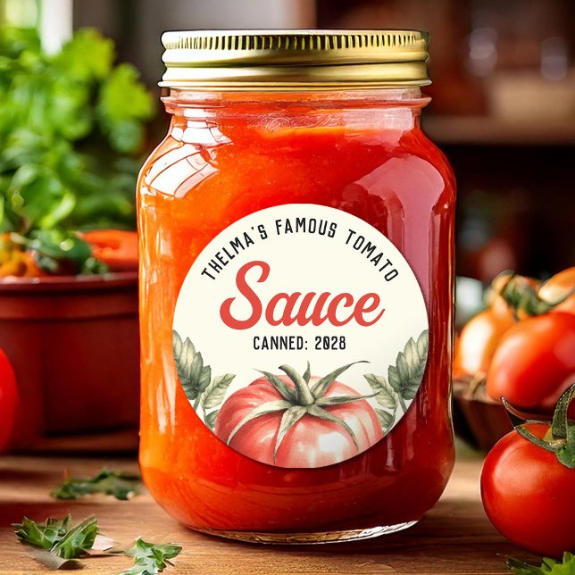 Adesivo Redondo Conservação de molho de tomate caseiro personaliza (Criador carregado)