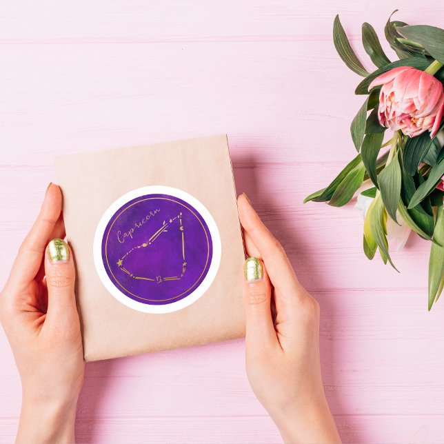 Adesivo Redondo Constelação de Capricorn Gold Foil Zodiac (Criador carregado)