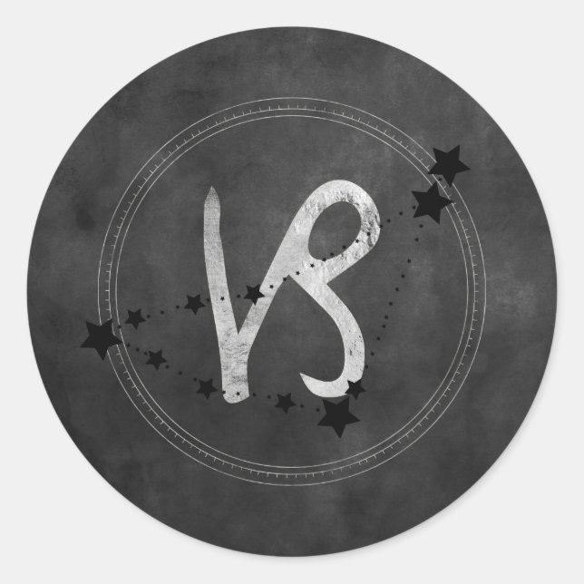 Adesivo Redondo Constelação de dieta zodioca de Capricórnio prata  (Frente)