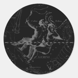 Adesivo Redondo Constelação de Gemini Zodiac Hevelius 1690