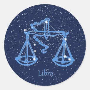 Adesivo Redondo Constelação de Libra e Sinal de Zodíaco com Estrel