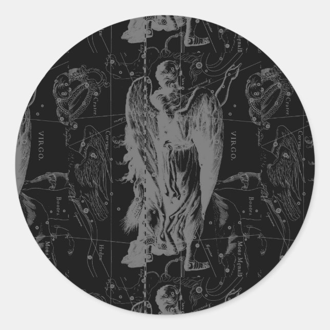 Adesivo Redondo Constelação de Virgo Zodiac Hevelius 1690 (Frente)