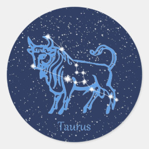 Adesivo Redondo Constelação Taurus e Sinal Zodíaco com Estrelas