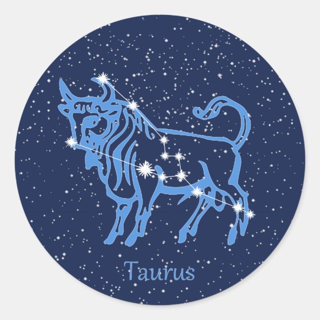 Adesivo Redondo Constelação Taurus e Sinal Zodíaco com Estrelas (Frente)
