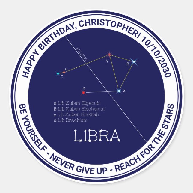 Adesivo Redondo Constelação Zodiac Libra (Frente)