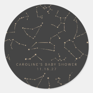 Adesivo Redondo Constelações Estrelas Preto Dourado Churrasco de B