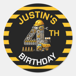 Adesivo Redondo Construção Cuja 4º Aniversário