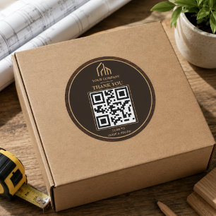 Adesivo Redondo Construção de Código QR com Textura de Madeira Mod