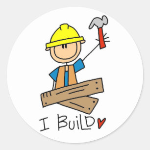 Adesivo Redondo Construção eu construo t-shirt e presentes