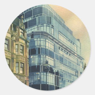 Adesivo Redondo Construção expressa do diário do vintage em Fle