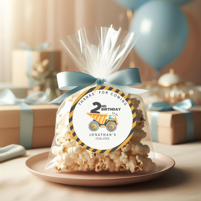 Adesivo Redondo Construction Birthday Party 2 Years (Criador carregado)