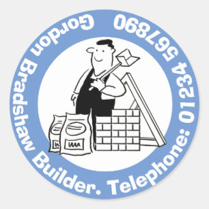 Adesivo Redondo Construtor geral com materiais de construção.