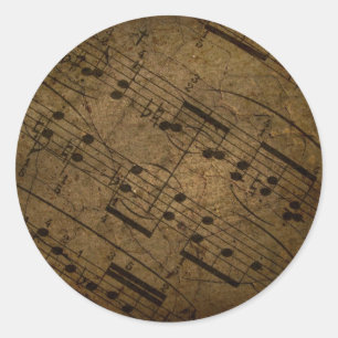 Adesivo Redondo Contagem musical da folha velha, notas da música