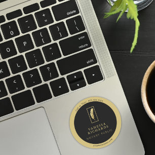 Adesivo Redondo Contato de Marketing Notório de Folha Dourada de P