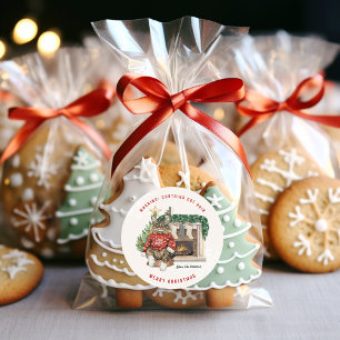 Adesivo Redondo Contém Cabelo de Gato Engraçado Natal Personalizad