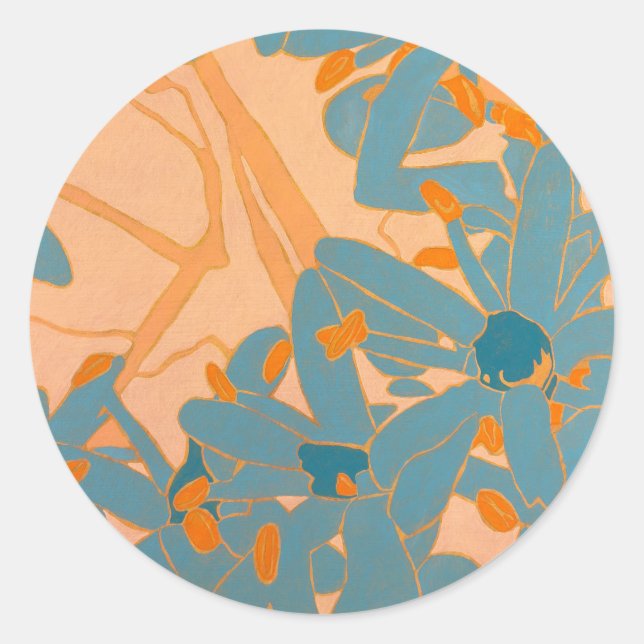 Adesivo Redondo Contemporary Leaf Design in Peach  (Frente)