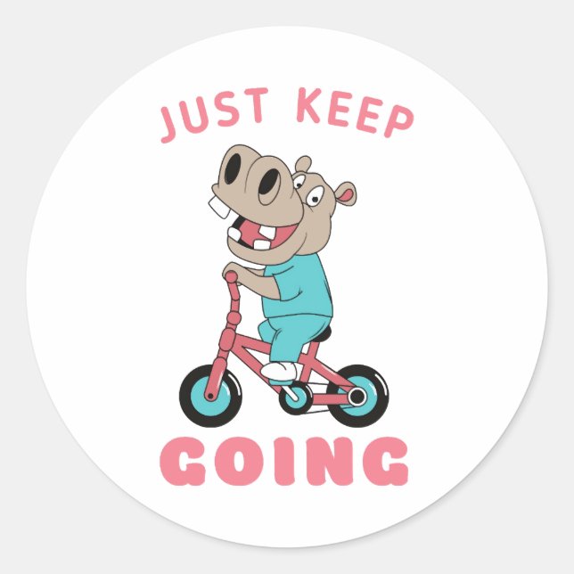 Adesivo Redondo Continua A Fazer Bicicleta De Hippo (Frente)