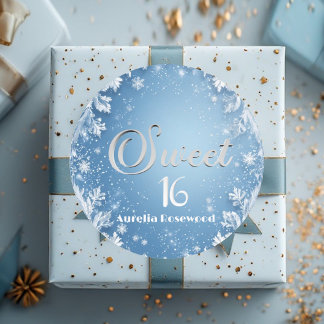 Adesivo Redondo Conto de Fadas Gelo Azul Geada Inverno Doce 16 Chi