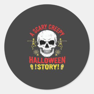 Adesivo Redondo Conto de Halloween Assustadoramente Sinistro Crâni