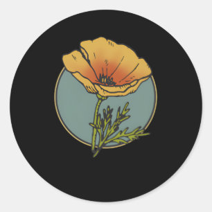Adesivo Redondo Contorno Criativo Da California Poppy E Frente De
