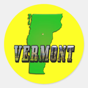 Adesivo Redondo Contorno do Mapa Vermont e Texto da Imagem