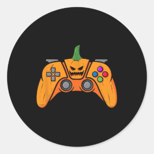 Adesivo Redondo Controlador De Jogo De Vídeo Halloween Com Cara De