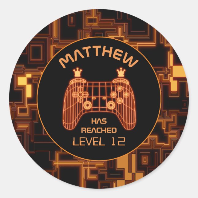 Adesivo Redondo Controlador de Jogo de Vídeo Laranja (Frente)