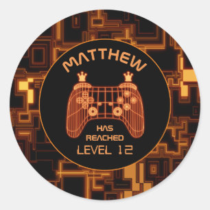 Adesivo Redondo Controlador de Jogo de Vídeo Laranja