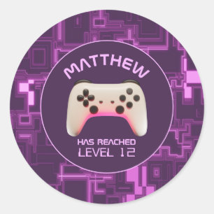 Adesivo Redondo Controlador de Jogo de Vídeo Roxo e Branco