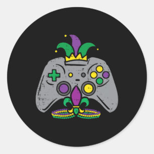 Adesivo Redondo Controlador de Jogo Mardi Gras Gamer Homens Menino