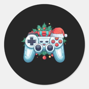 Adesivo Redondo Controlador de jogos Santa Hat Natal Jogos de Nata
