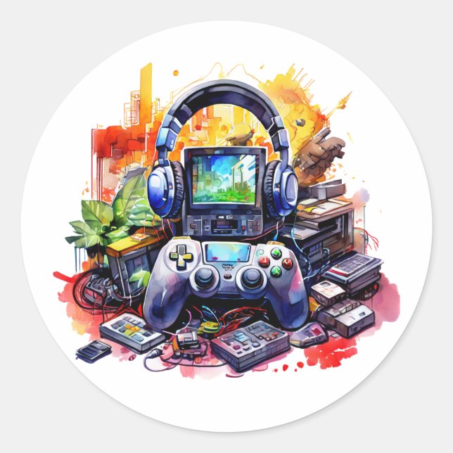 Adesivo Redondo Controlador de Vídeo e Fones de Ouvido  (Frente)