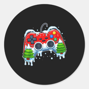 Adesivo Redondo Controlador de Video Game Chapéu de Natal do Papai