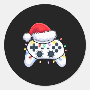 Adesivo Redondo Controlador de Video Game Chapéu de Natal do Papai