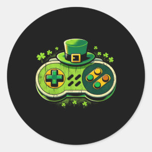 Adesivo Redondo Controlador de Video Game do Leprechaun St. Paddys