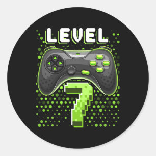 Adesivo Redondo Controlador de Video Game Level 7 Aniversário de 7