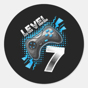 Adesivo Redondo Controlador de Video Game Level 7 Aniversário de 7