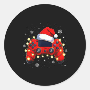 Adesivo Redondo Controlador de Video Game Natal Chapéu de Papai No