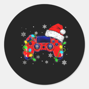Adesivo Redondo Controlador de Video Game Natal Chapéu de Papai No