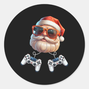 Adesivo Redondo Controlador de Video Game Natal Jogador de Video G